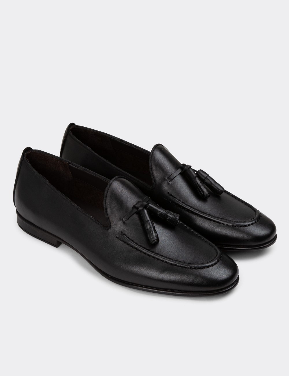 Men's Black Leather Slip-On Shoes - 01701MSYHC46 Men's Black Leather Slip-On Shoes - 01701MSYHC46