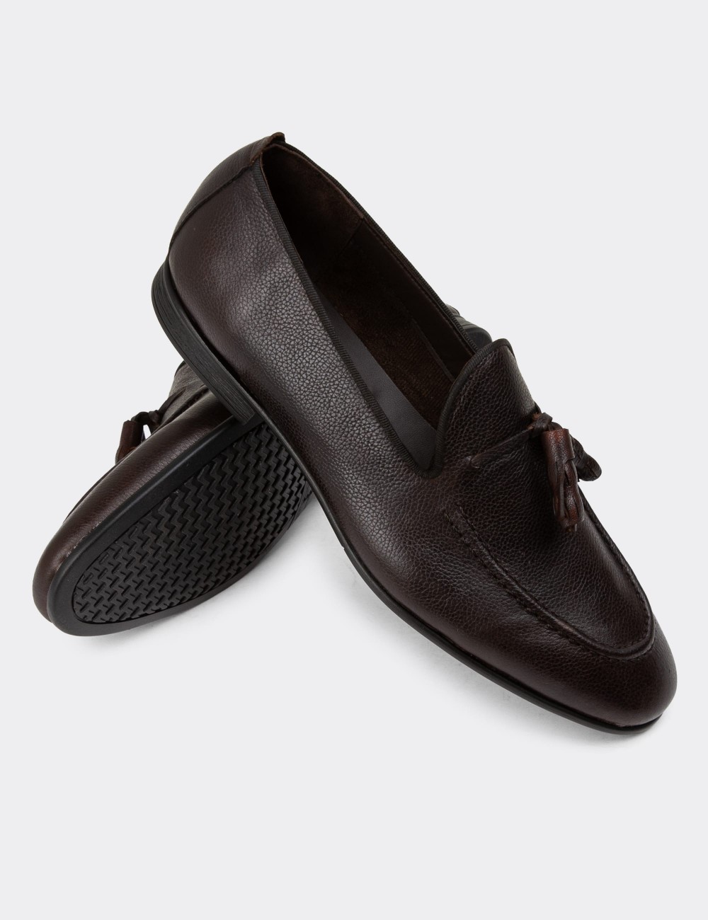 Men's Brown Leather Slip-Ons - 01701MKHVC66 Men's Brown Leather Slip-Ons - 01701MKHVC66