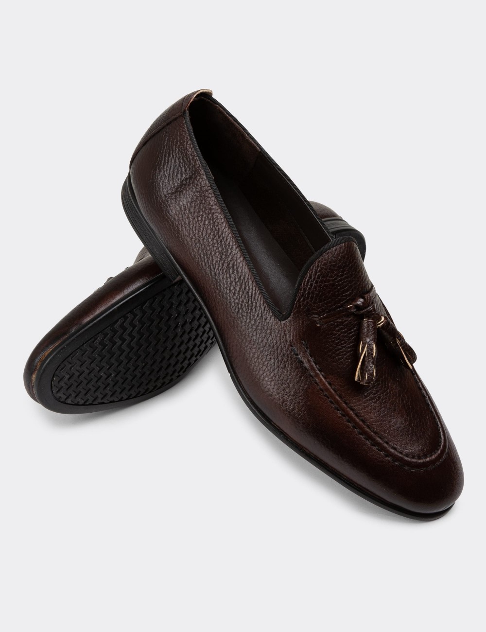 Men's Brown Leather Loafers - 01701MKHVC40