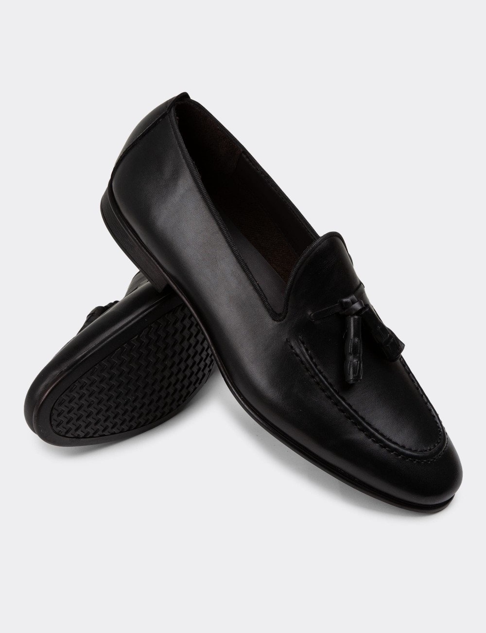 Men's Black Leather Slip-On Shoes - 01701MSYHC46 Men's Black Leather Slip-On Shoes - 01701MSYHC46