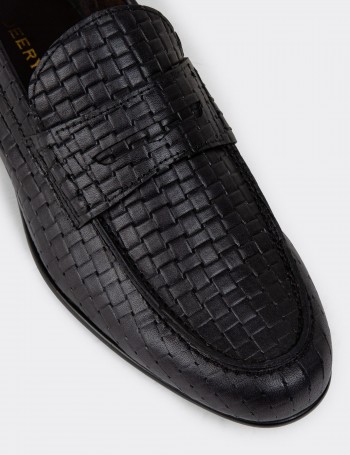 Men's Black Leather Loafers
