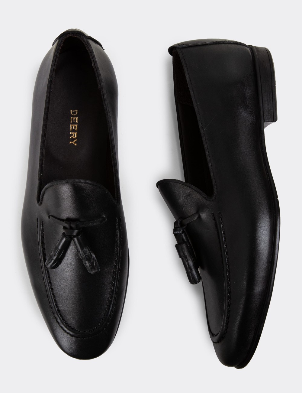 Men's Black Leather Slip-On Shoes - 01701MSYHC46 Men's Black Leather Slip-On Shoes - 01701MSYHC46
