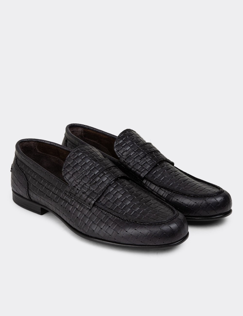 Men's Black Leather Loafers - 01978MSYHC09 Men's Black Leather Loafers - 01978MSYHC09