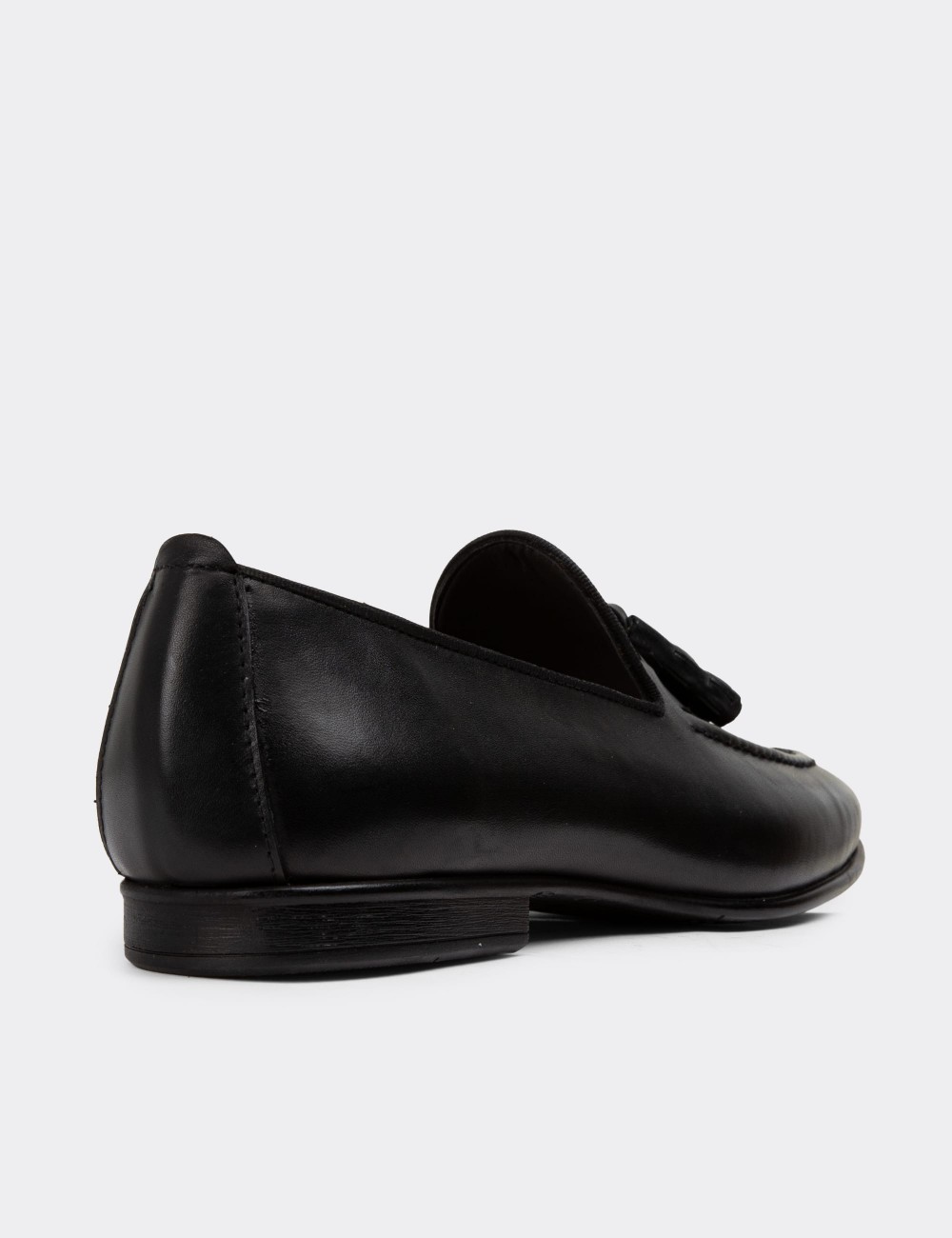 Men's Black Leather Slip-On Shoes - 01701MSYHC46 Men's Black Leather Slip-On Shoes - 01701MSYHC46