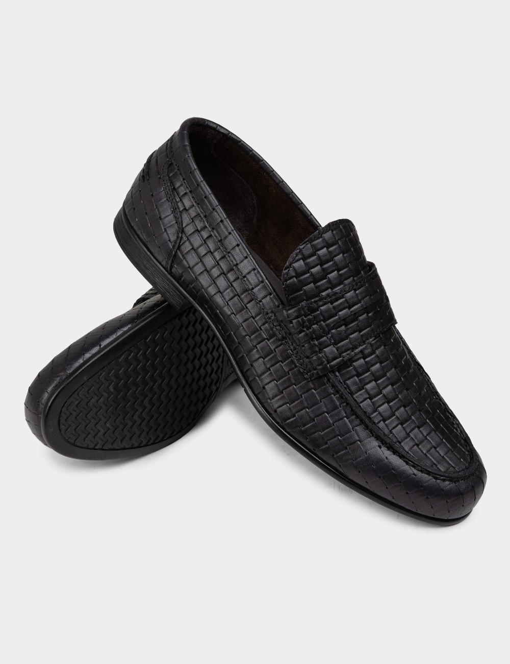 Men's Black Leather Loafers - 01978MSYHC09 Men's Black Leather Loafers - 01978MSYHC09