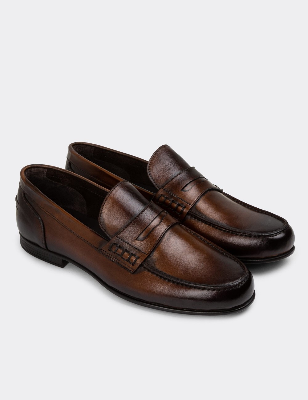 Men's Tan Leather Loafers - 01978MTBAC01 Men's Tan Leather Loafers - 01978MTBAC01
