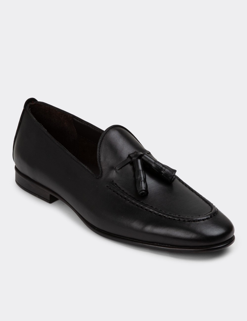 Men's Black Leather Slip-On Shoes - 01701MSYHC46 Men's Black Leather Slip-On Shoes - 01701MSYHC46