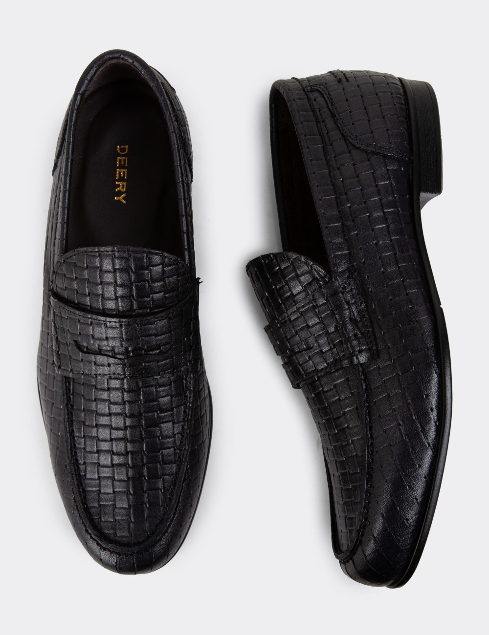 Men's Black Leather Loafers - 01978MSYHC09 Men's Black Leather Loafers - 01978MSYHC09