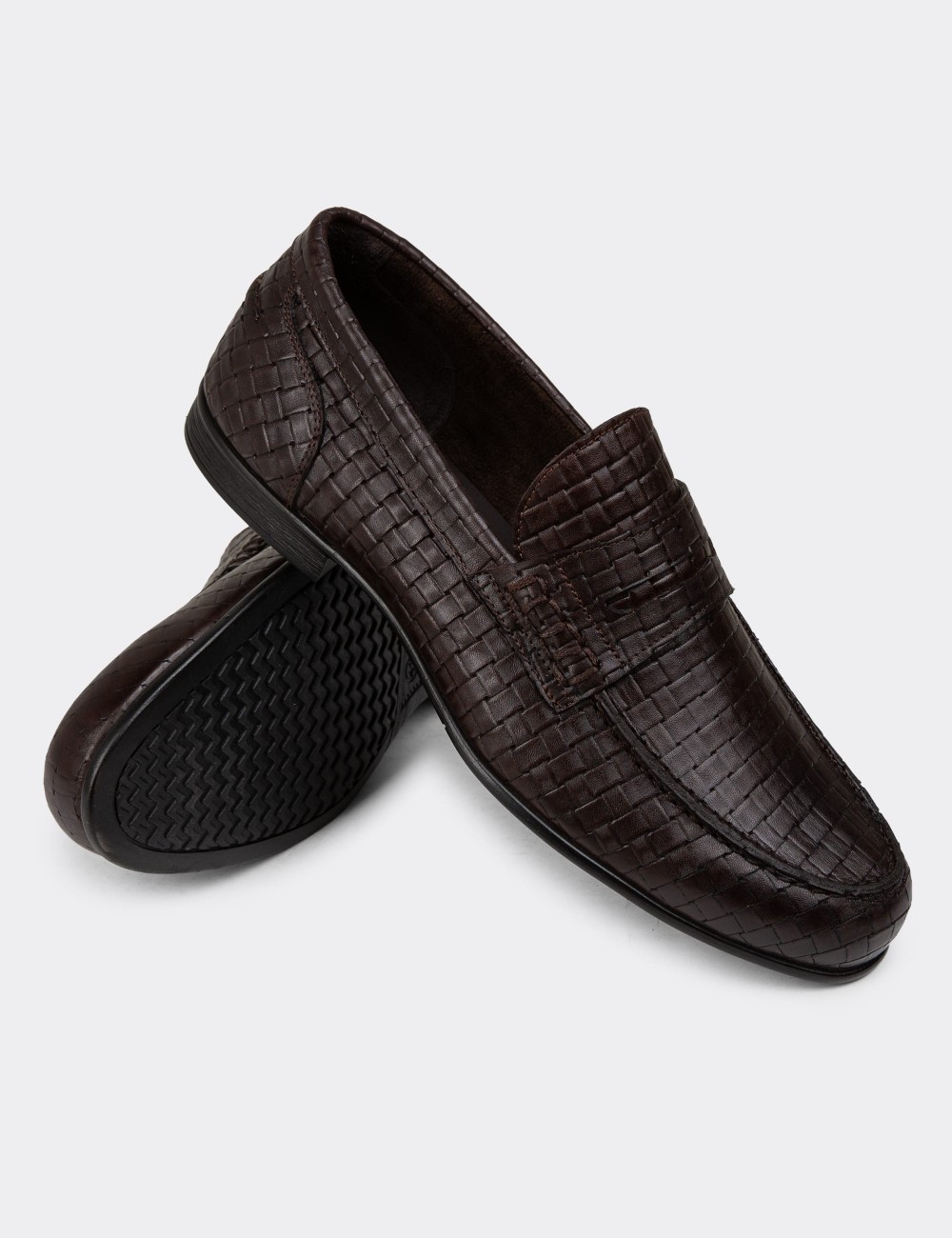 Men's Brown Leather Loafers - 01978MKHVC10 Men's Brown Leather Loafers - 01978MKHVC10
