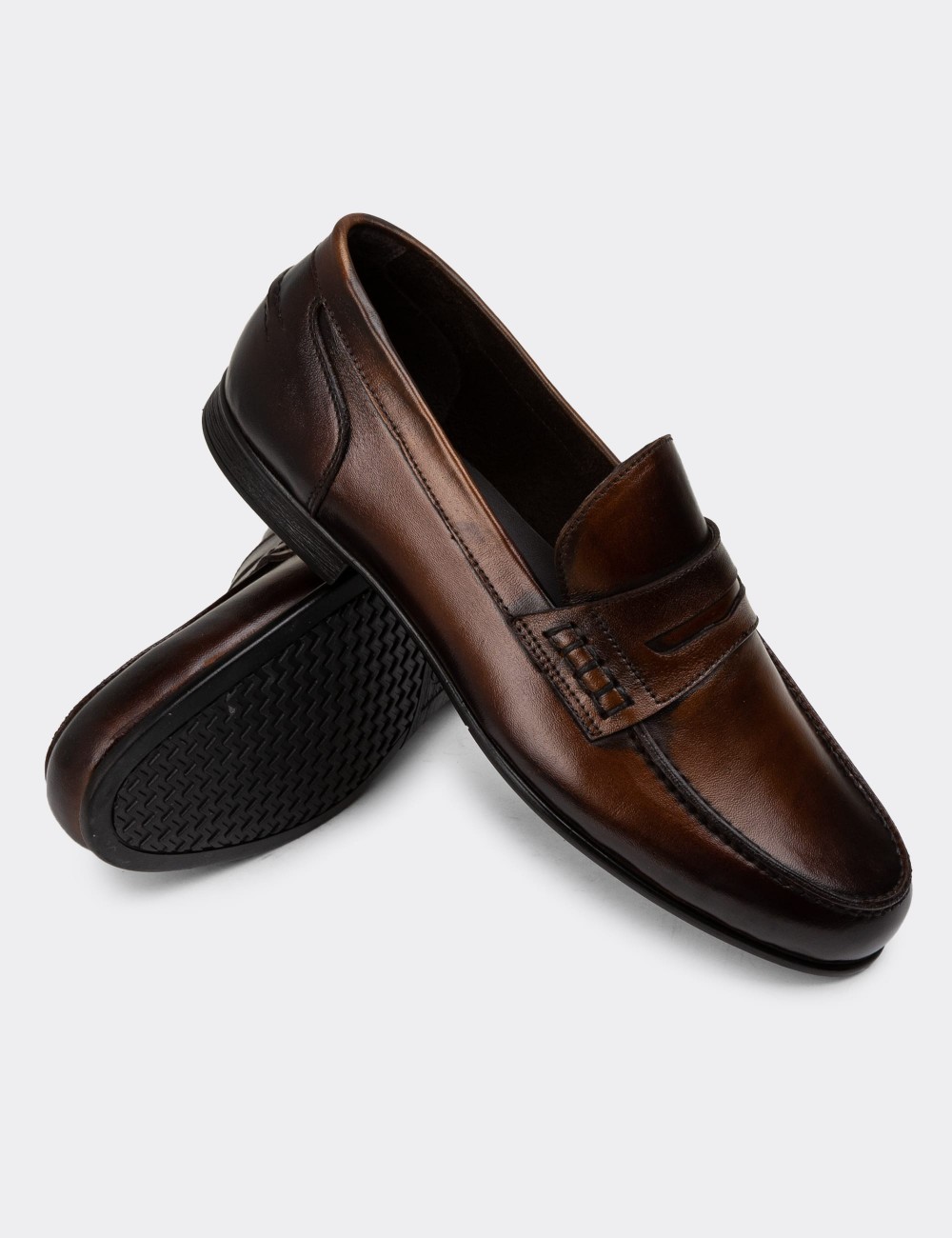 Men's Tan Leather Loafers - 01978MTBAC01 Men's Tan Leather Loafers - 01978MTBAC01