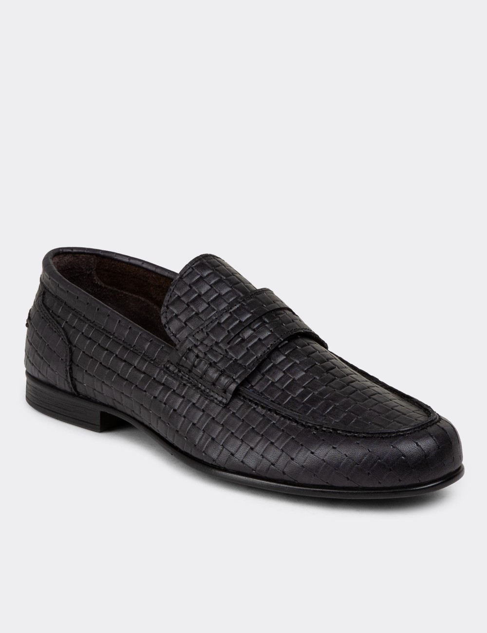 Men's Black Leather Loafers - 01978MSYHC09 Men's Black Leather Loafers - 01978MSYHC09