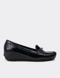 Women's Navy Glossy Leather Shoes