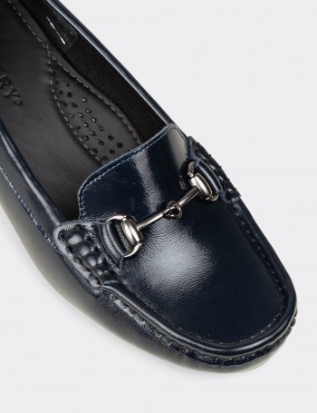 Women's Navy Glossy Leather Shoes