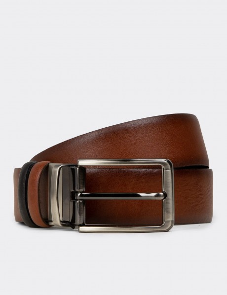 Leather Tan and Black Double Sided Men's Belt