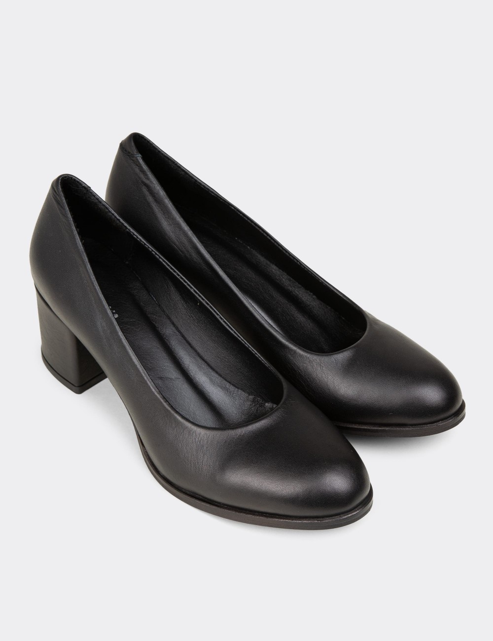 Women's Black Leather Heeled Shoes - A3285ZSYHC01 Women's Black Leather Heeled Shoes - A3285ZSYHC01