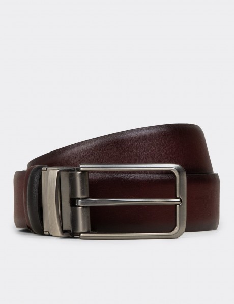 Leather Burgundy and Black Double Sided Men's Belt