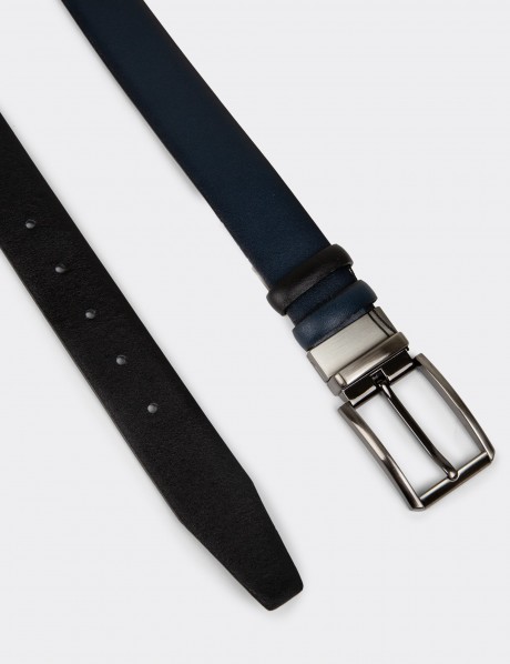 Leather Navy and Black Double Sided Men's Belt