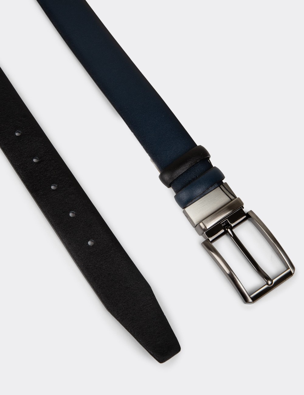 Leather Navy and Black Double Sided Men's Belt - TB003MLCVW01 Leather Navy and Black Double Sided Men's Belt - TB003MLCVW01