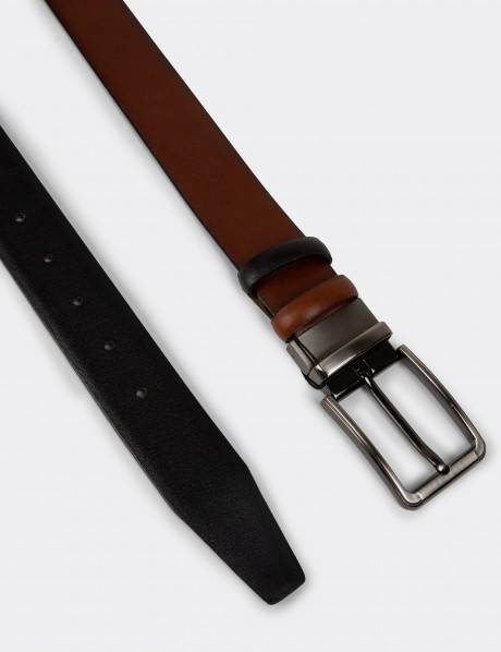 Leather Tan and Black Double Sided Men's Belt