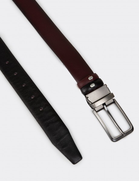 Leather Burgundy and Black Double Sided Men's Belt
