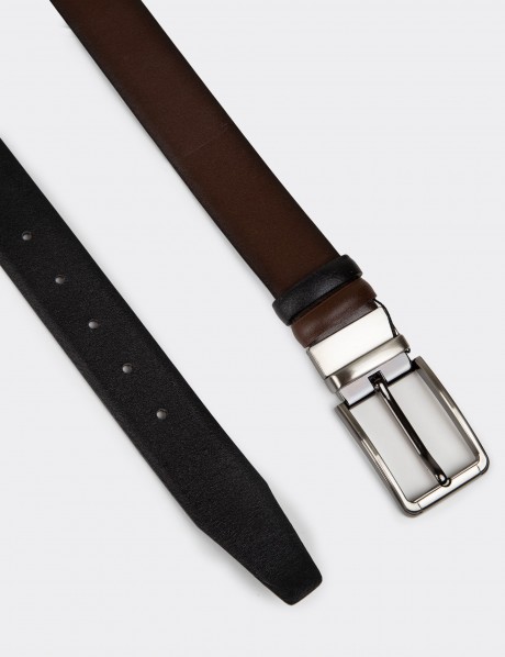 Leather Brown and Black Double Sided Men's Belt