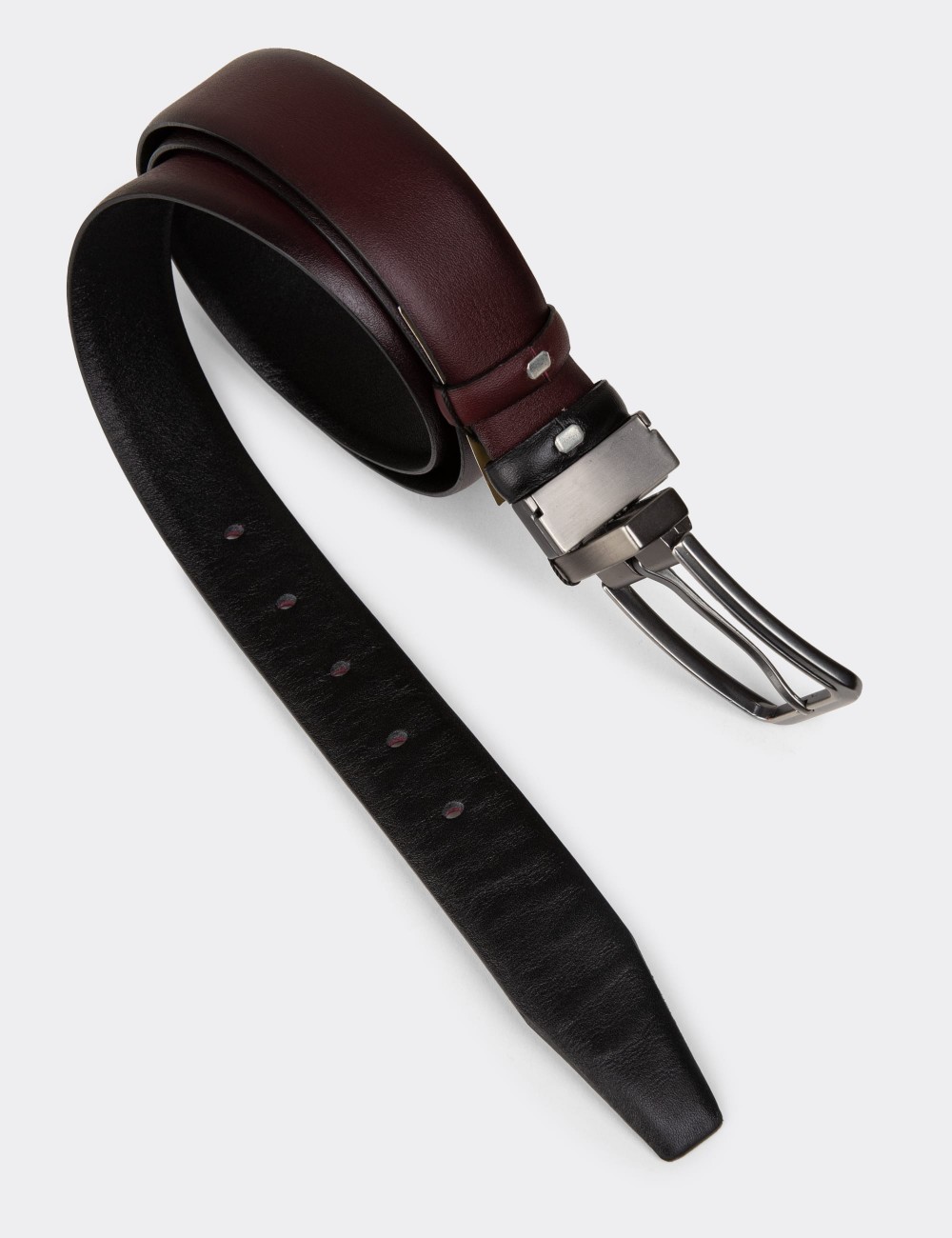 Leather Burgundy and Black Double Sided Men's Belt - TB003MBRDW01 Leather Burgundy and Black Double Sided Men's Belt - TB003MBRDW01