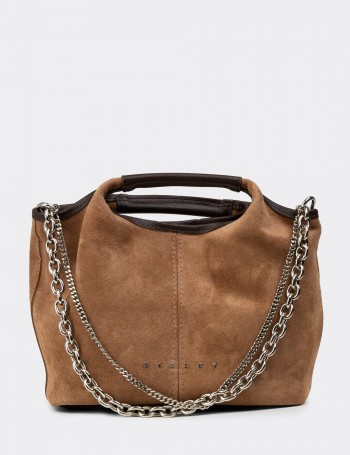 Tan Suede Leather Shoulder Bag - SL299ZTBAY01