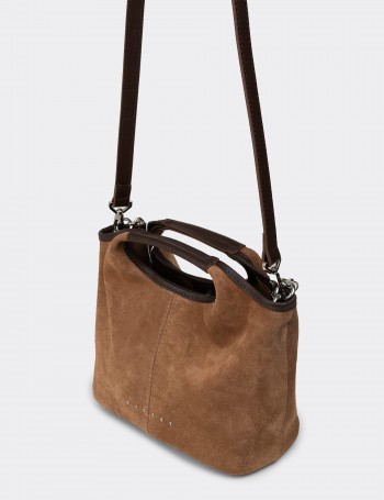 Tan Suede Leather Shoulder Bag - SL299ZTBAY01