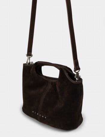 Brown Suede Leather Shoulder Bag - SL299ZKHVY01