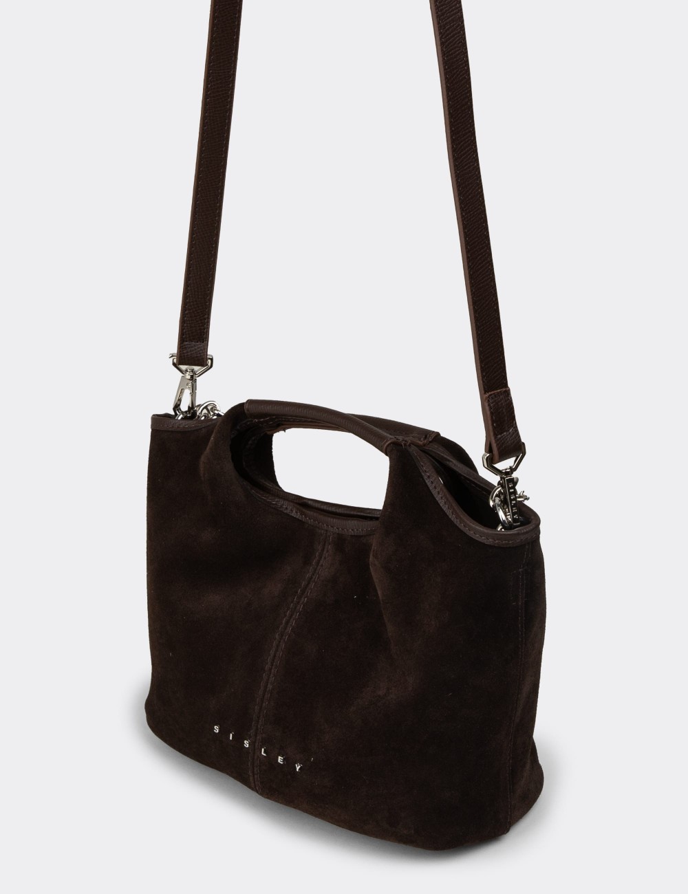 Brown Suede Leather Shoulder Bag - SL299ZKHVY01