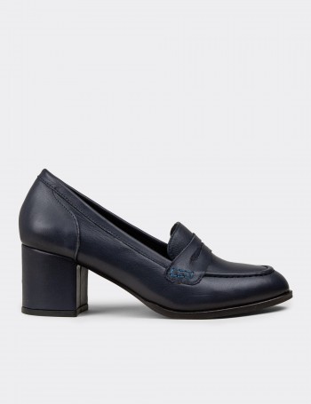 Women's Navy Leather Moccasins - A3440ZLCVM01