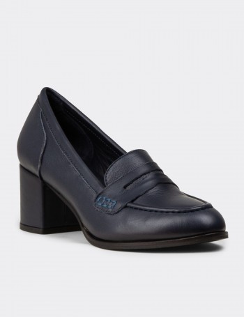 Women's Navy Leather Moccasins - A3440ZLCVM01