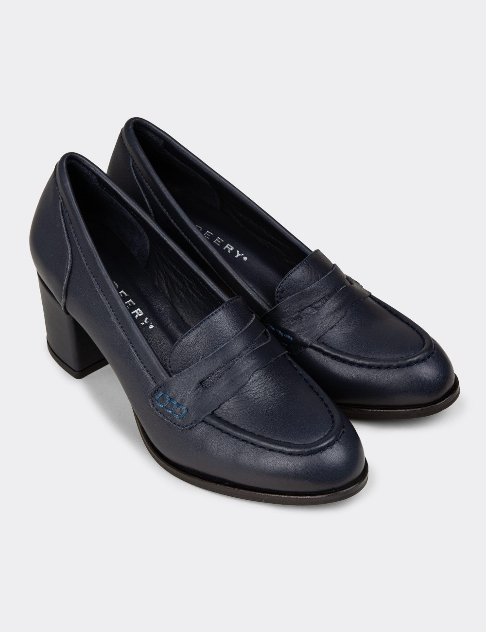 Women's Navy Leather Moccasins - A3440ZLCVM01 Women's Navy Leather Moccasins - A3440ZLCVM01