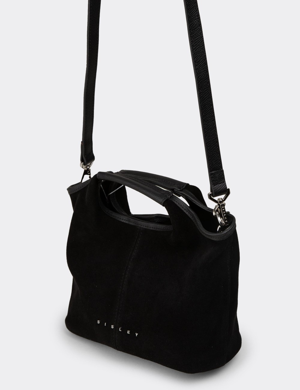 Black Suede Leather Shoulder Bag - SL299ZSYHY01