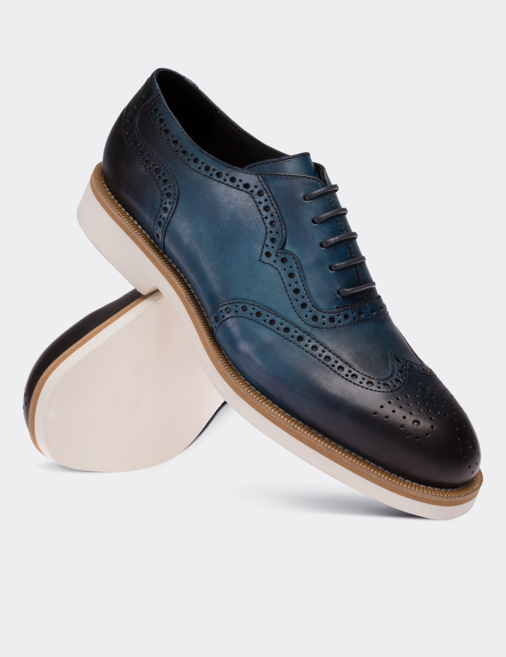 Blue  Leather Lace-up Shoes - 01676MMVIE01
