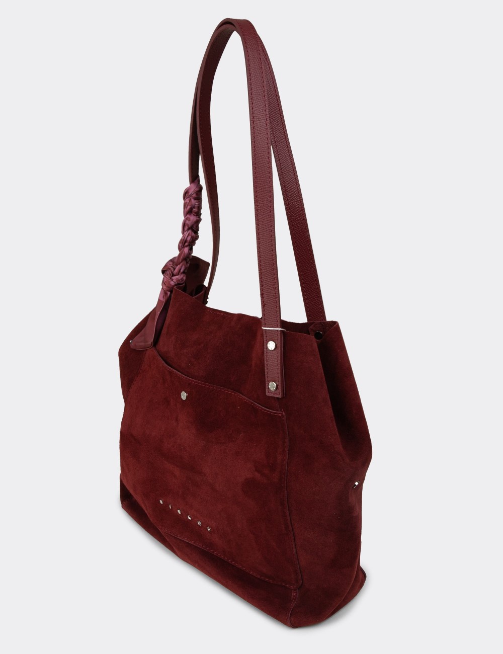 Burgundy Suede Leather Shoulder Bag - SL303ZBRDY01