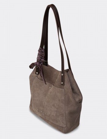 Sandstone Suede Leather Shoulder Bag - SL303ZVZNY01