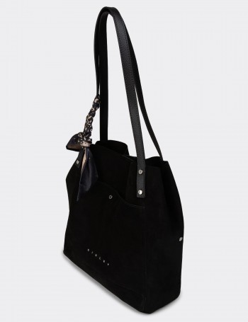 Black Suede Leather Shoulder Bag - SL303ZSYHY01