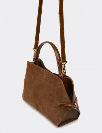 Tan Suede Leather Shoulder Bag - K2708ZTBAY01