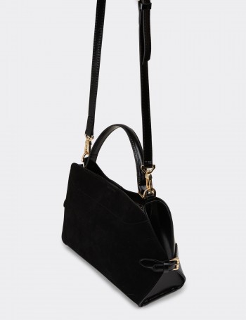 Black Suede Leather Shoulder Bag - K2708ZSYHY01