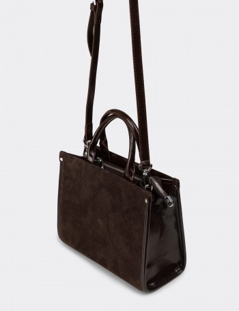 Brown Suede Leather Shoulder Bag - K7458ZKHVY01