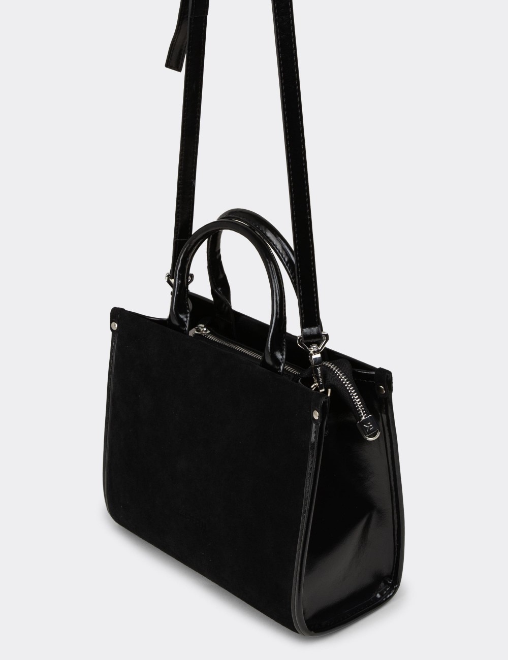 Black Suede Leather Shoulder Bag - K7458ZSYHY01