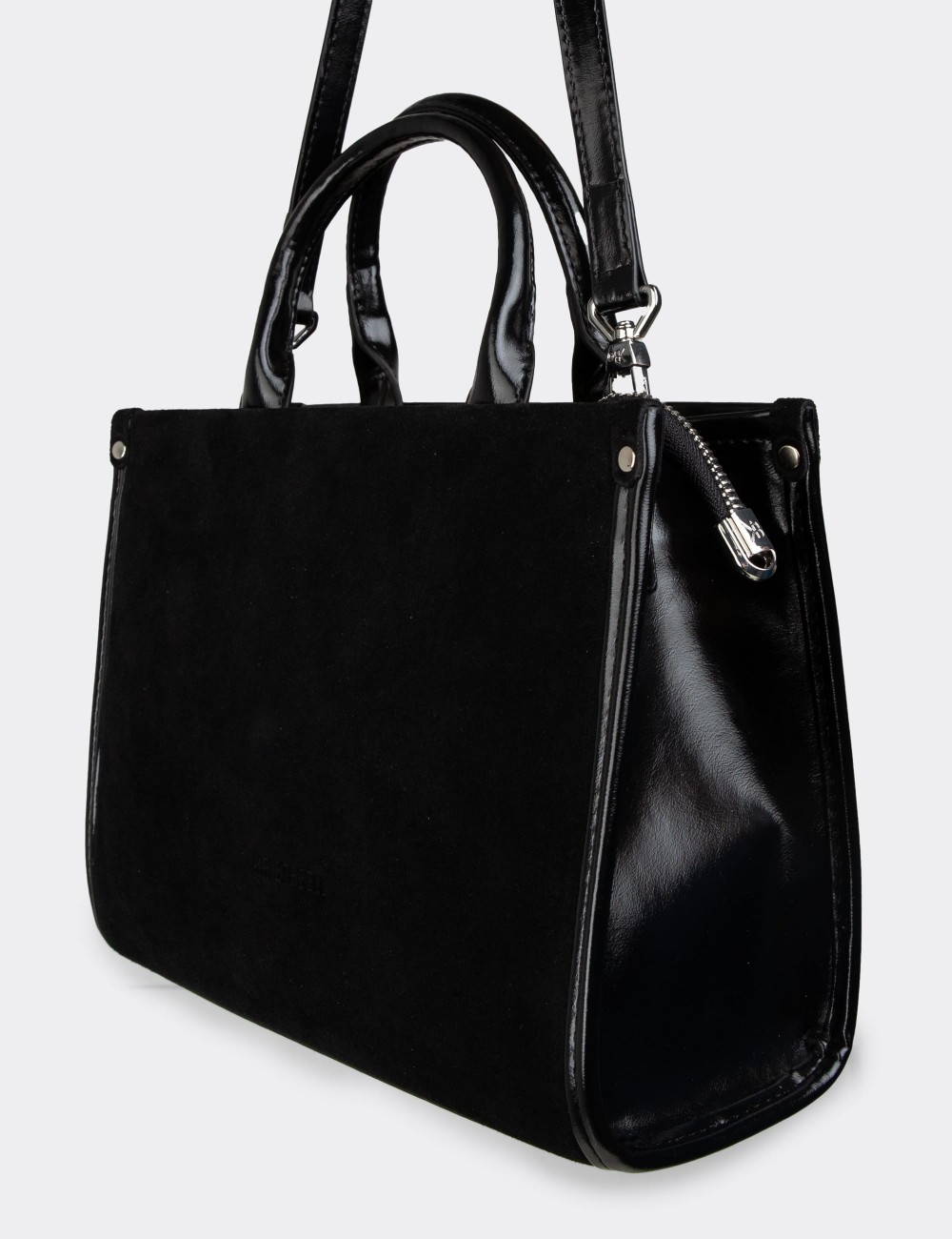 Black Suede Leather Shoulder Bag - K7458ZSYHY01