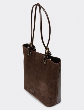Brown Suede Leather Shoulder Bag - K7460ZKHVY01
