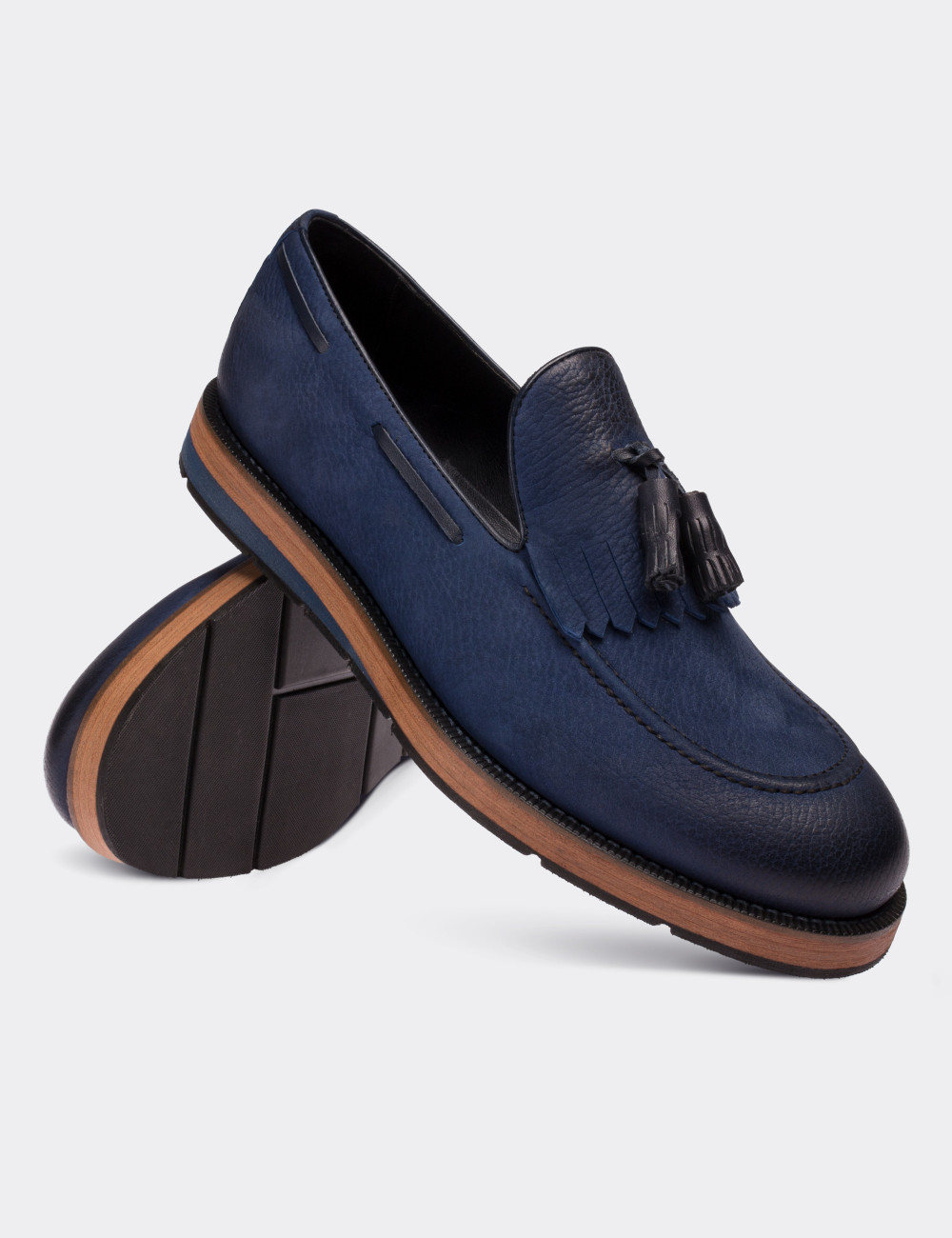 Blue Nubuck Leather Loafers - 01682MMVIE01