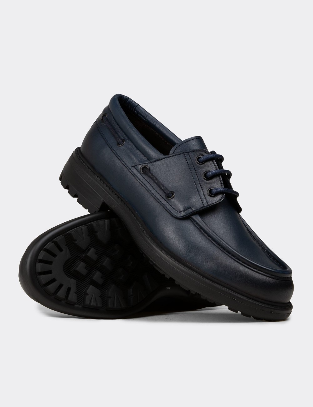 Men's Navy Leather Nautical Footwear - 02016MLCVC01