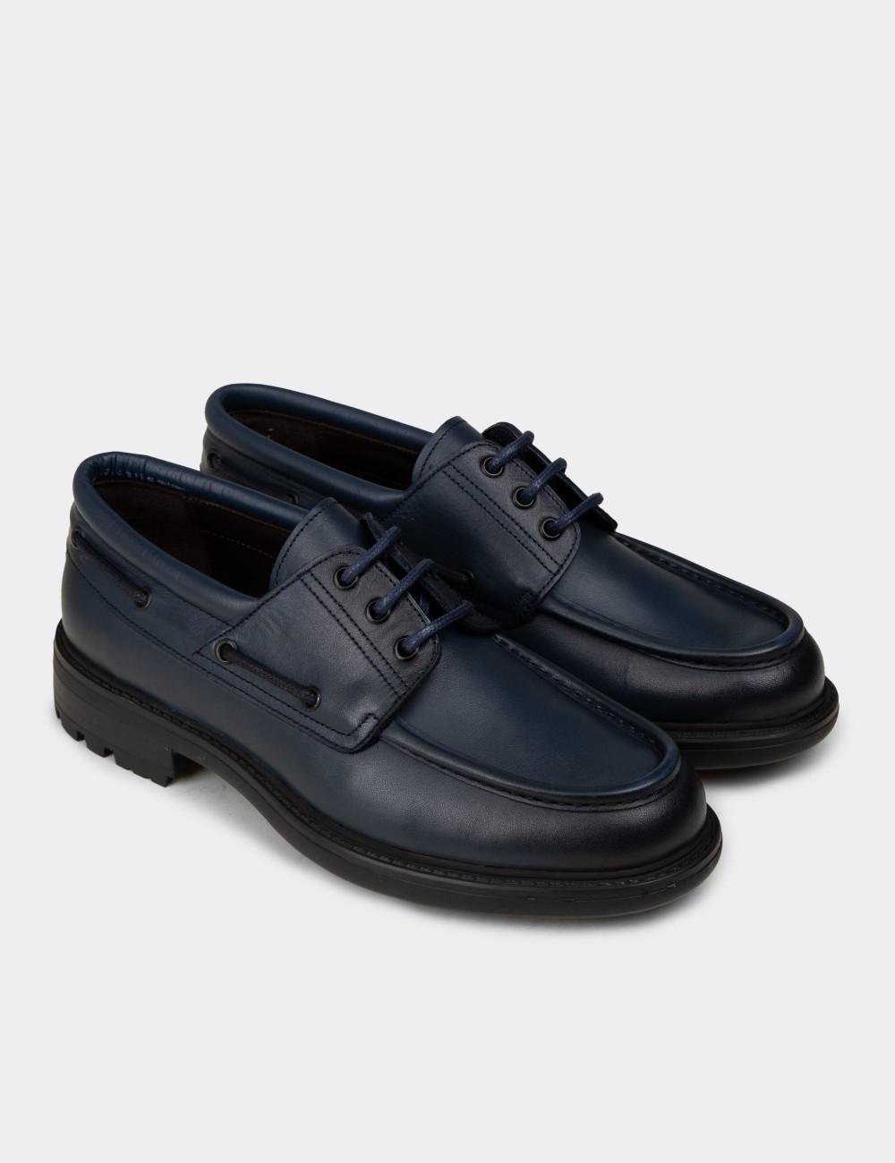 Men's Navy Leather Nautical Footwear - 02016MLCVC01