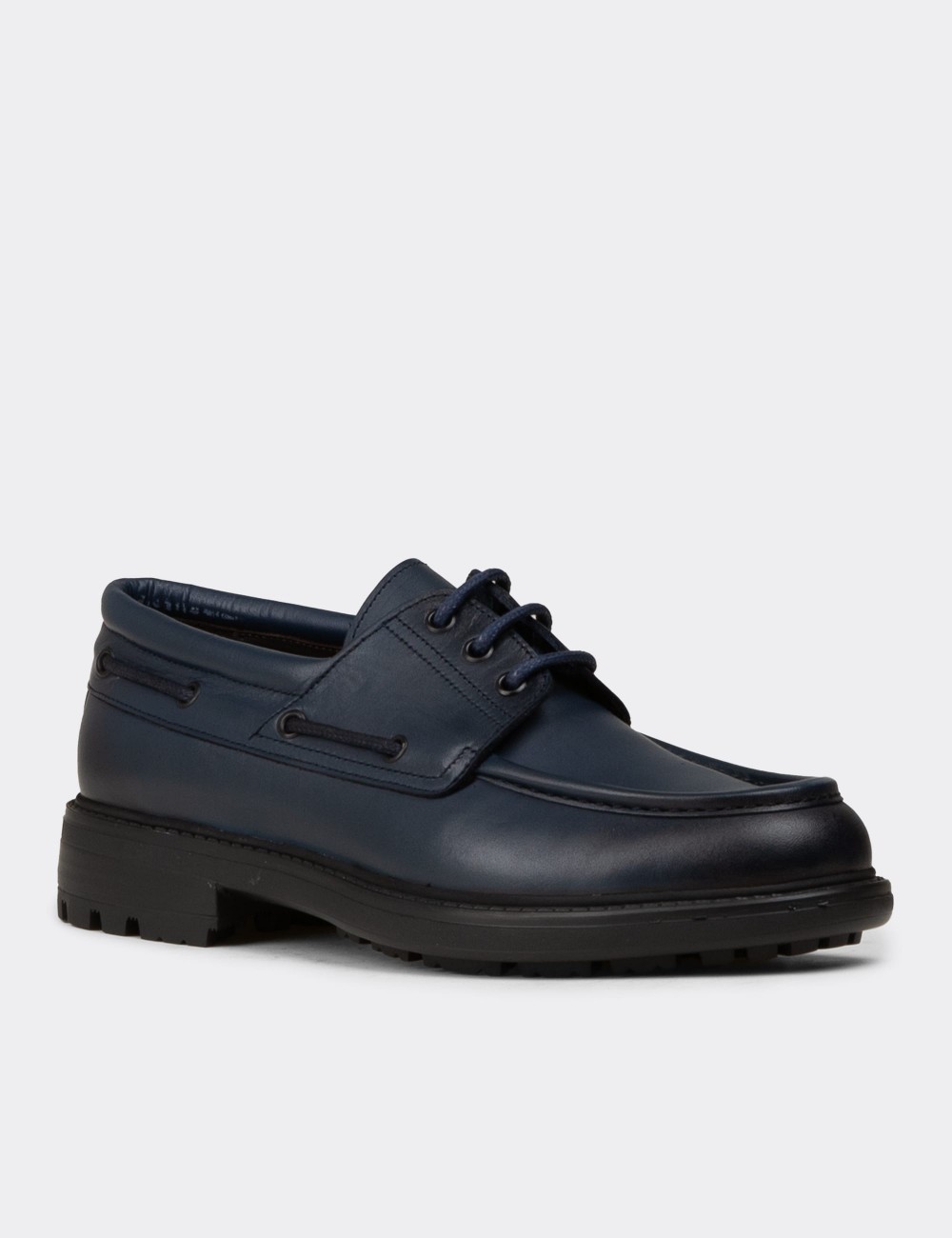Men's Navy Leather Nautical Footwear - 02016MLCVC01