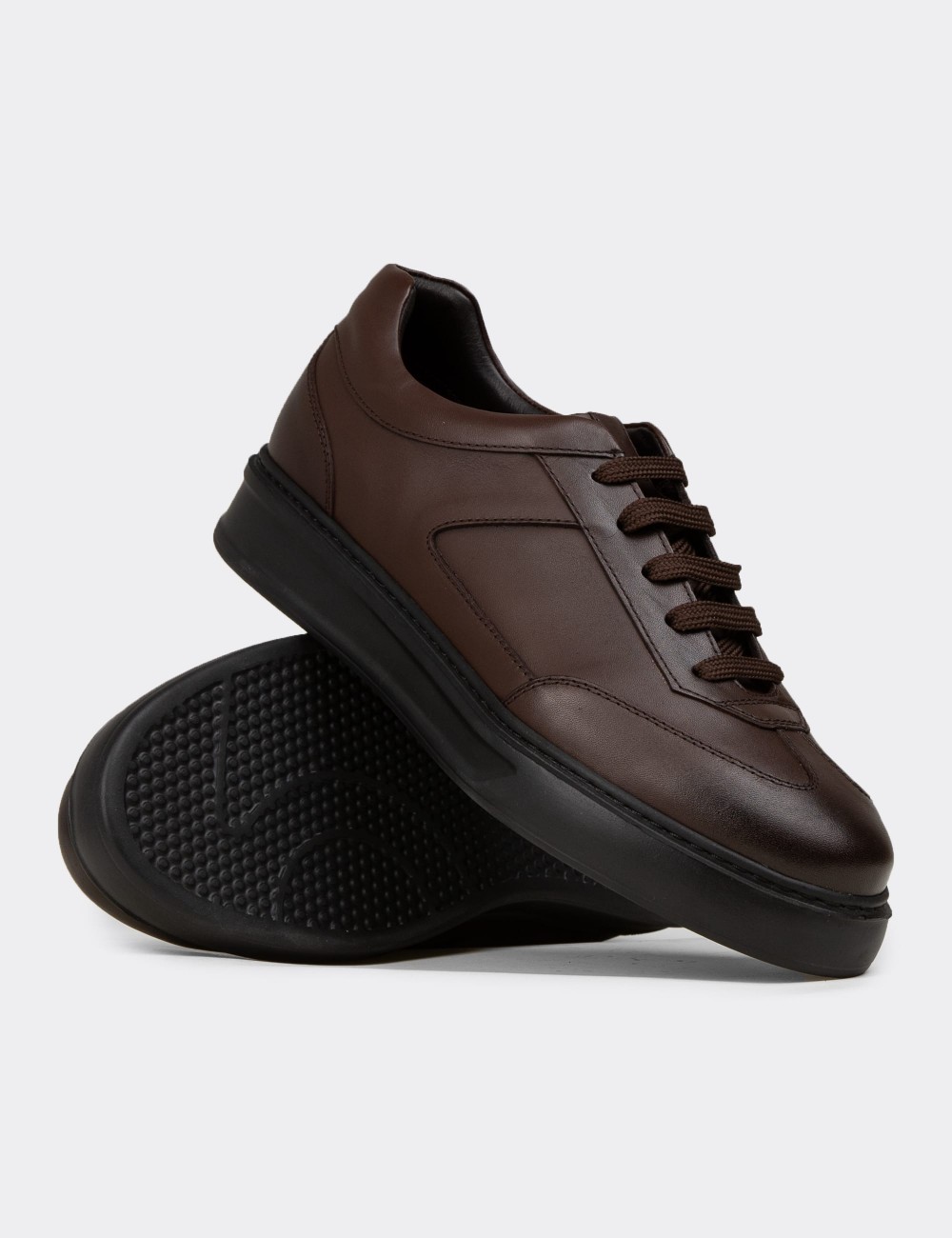 Men's Brown Leather Sneakers - 02015MKHVE01
