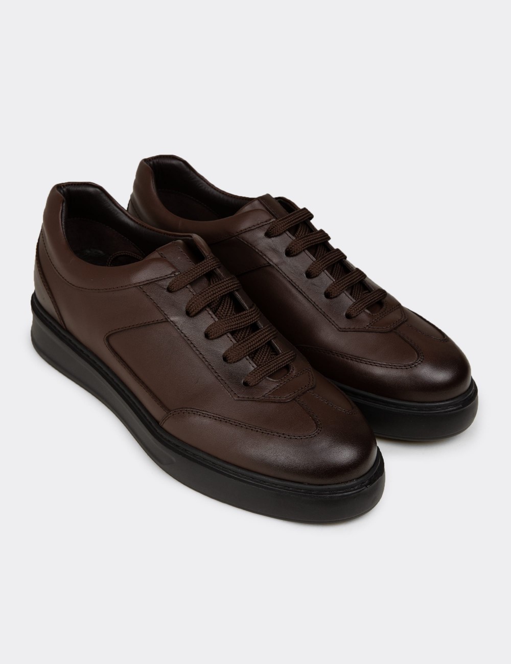 Men's Brown Leather Sneakers - 02015MKHVE01